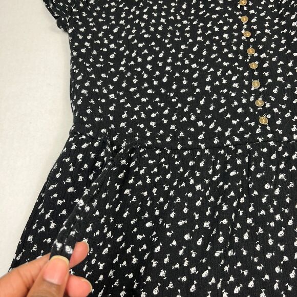 LOFT Fit and Flare Mini Dress Black White Button Casual Pullover Loose Fit XS - Picture 3 of 11